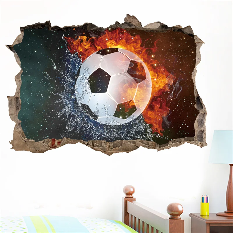 Description Picture 4 of item3D Broken Wall Football Wall Stickers Home Decoration For Boy Bedroom Decor Livingroom Self-adhesive Wallpaper Wallart Mural