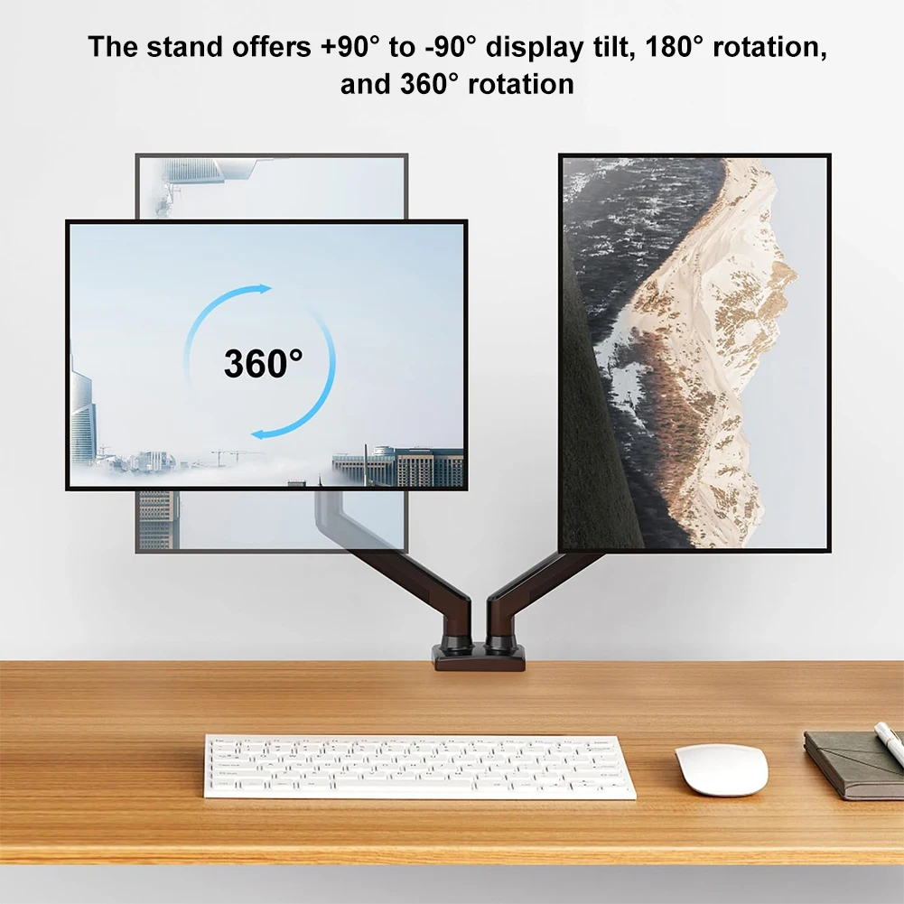 Dual Monitor Stand with C Clamp Monitor Desk Mount Holds Up To 19.8lbs Monitor Arm Desk Mount for 13 To 32 Inch Computer Screens