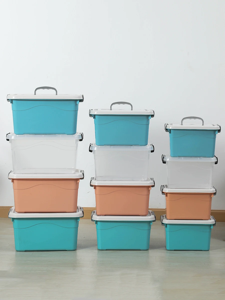 Thiened Transparent Plastic Storage Box Home Clothes Organizer White Box Toy Storage Hand Carry Large Size Box