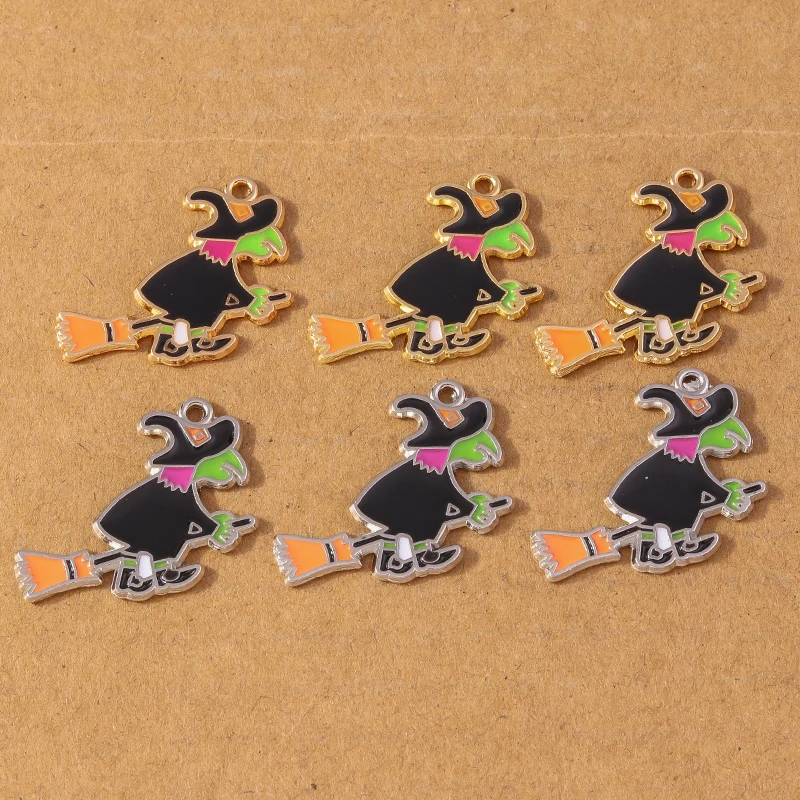 10 stücke Emaille Halloween Hexe Charms Anhänger für DIY Ohrring Armband Halskette hand gefertigten Schmuck Herstellung Zubehör liefert