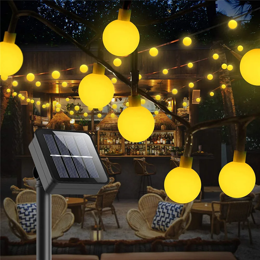 Solar String Lights Outdoor 100Led Crystal Globe Lights with 8 Modes Waterproof Solar Powered Patio Light for Garden Party Decor solar string lights outdoor 30 leds crystal globe lights with 8 modes waterproof patio light for garden party christmas decor