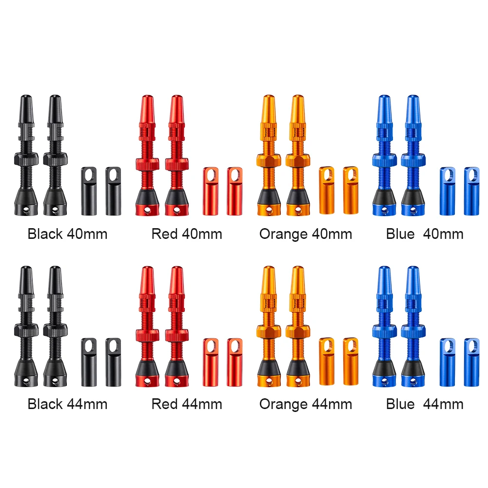 Bicycle Valve CNC Aluminum 40/44mm Road Bike Tubeless Tire Valve Value Core Remover Tool with Caps 1 Pair for Road Tubeless Tire