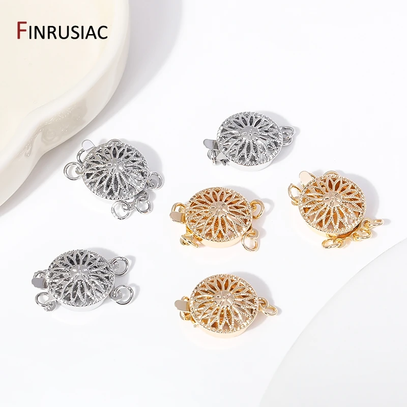 14K 금도금 황동 멀티 스트랜드 레이어링 걸쇠, 꽃 팔찌 목걸이 커넥터 걸쇠, DIY 쥬얼리 제작 액세서리