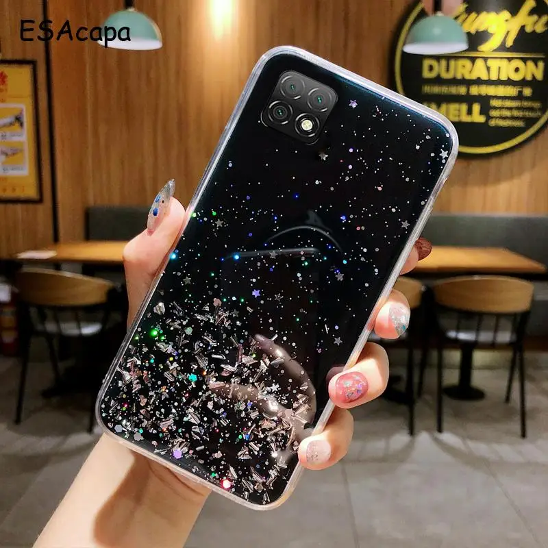 water pouch for phone Transparent Gold Foil Glitter Case For Huawei Nova Y60 Matte Soft Silicone Shockproof Back Cover For HUAWEI NOVA Y60 WKG-LX9 glass flip cover
