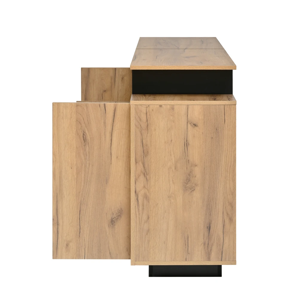 Natürliches Holz-Sideboard mit 4 Türen und 3 Offenen Regalen, Aufbewahrungsorganizer für Zuhause, Büro, Wohnzimmer und Flur – Detail 19
