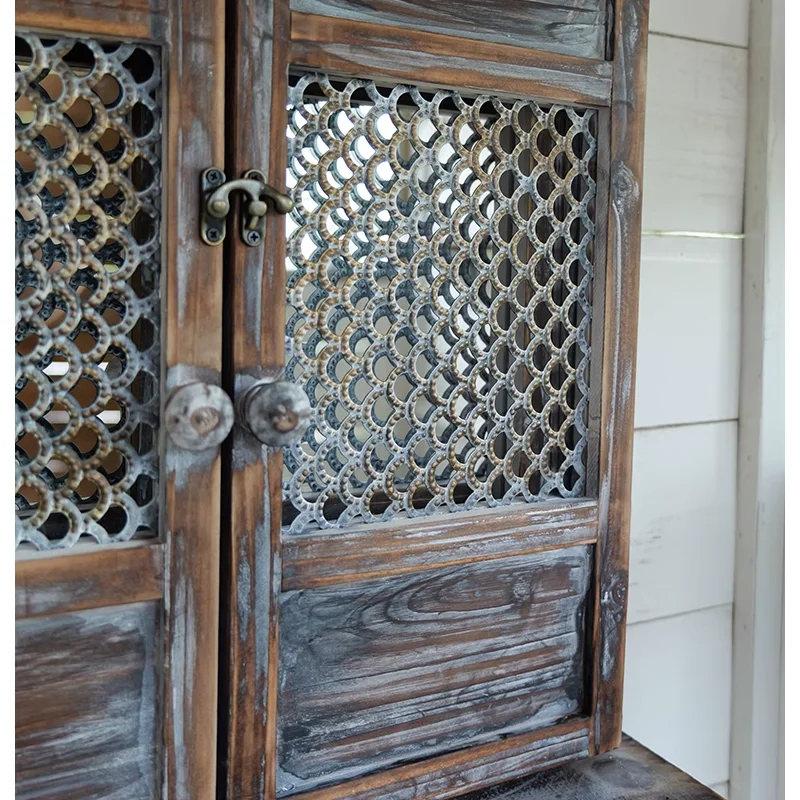 Farm Style Vintgae Wooden Decorative Window Mirror with Floating Shelf