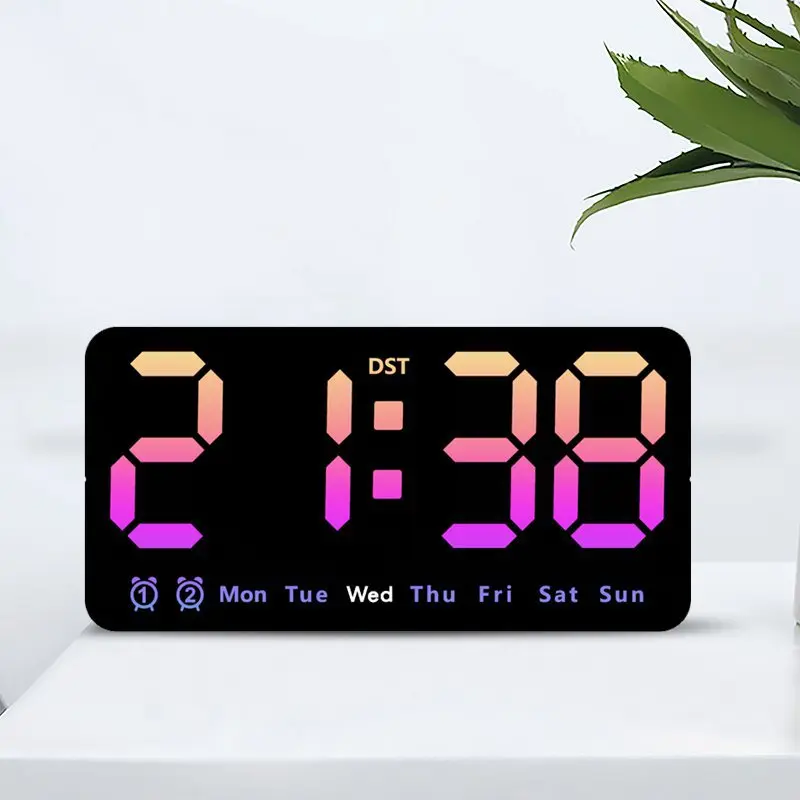 Smart LED Wall Clock with Voice Control, Dual Alarms & Temperature Display