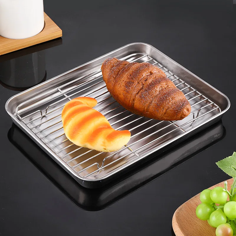 Stainless Steel Baking Tray Cooling Rack Set Grid Drying Distribution Frame Fruit Cake BBQ Tray Kitchen Multipurpose Oven