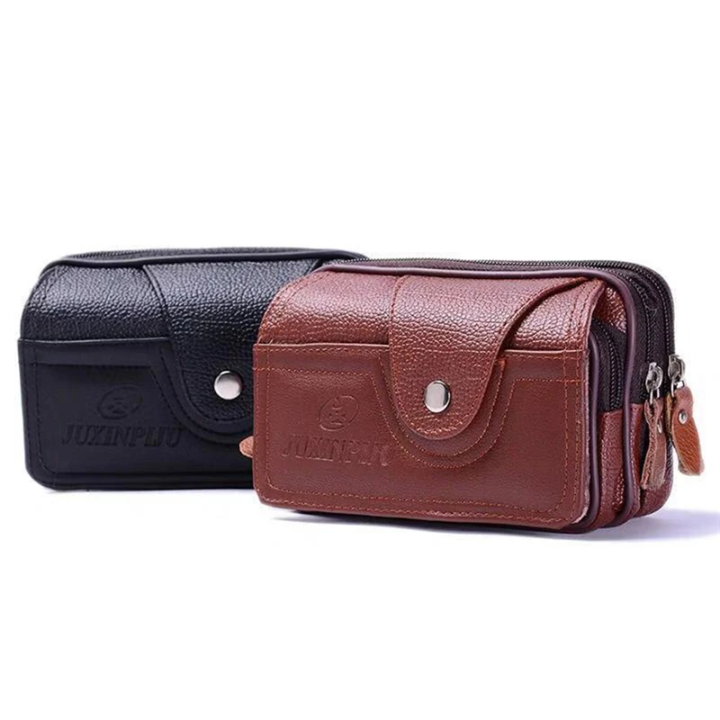 

Men Vintage PU Leather Waist Bag Zipper Outdoor Travel Anti-theft Waist Pack Pack Belt Bag Male Coin Waist Bag For Phone Pouch