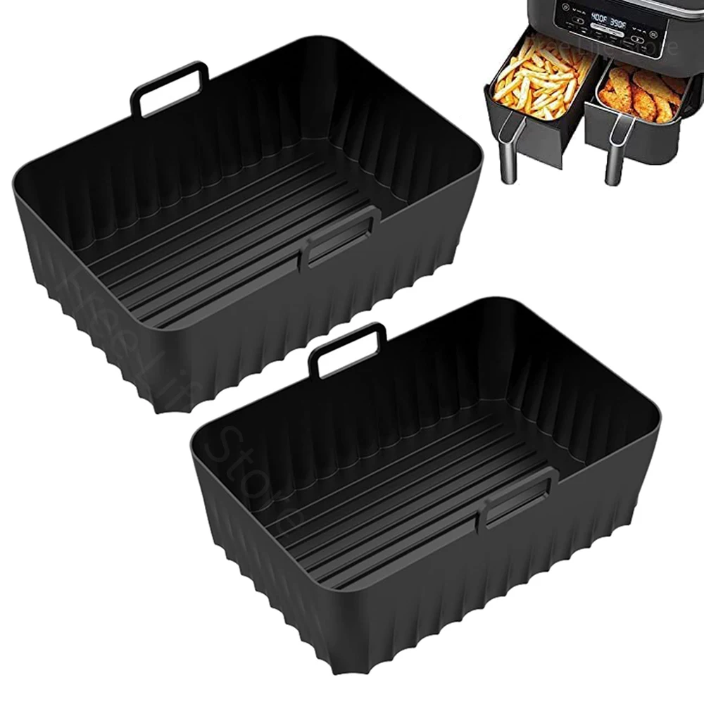 2 Pezzi Di Pentole Per Friggitrice Ad Aria In Silicone Per Ninja Foodi Dualzone Dz201 Dz401 Dz550 Fodere Rettangolari In Silicone Riutilizzabili Acces