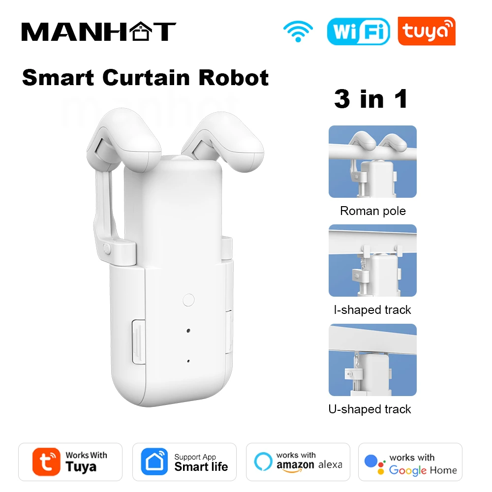 Tuya WiFi Smart Electric Curtain Robot 3 In 1 Roman Rod Curtain Robot  With Wireless Hub Voice Control For Alexa Google Home