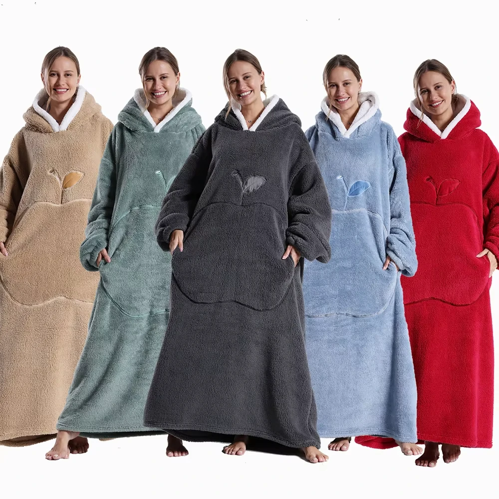 New Extra Long Wearable Blankets Winter Flannel Hooded Blanket with Full Sleeves Men Women Cozy Soft Throw Adult TV Warm Blanket 6