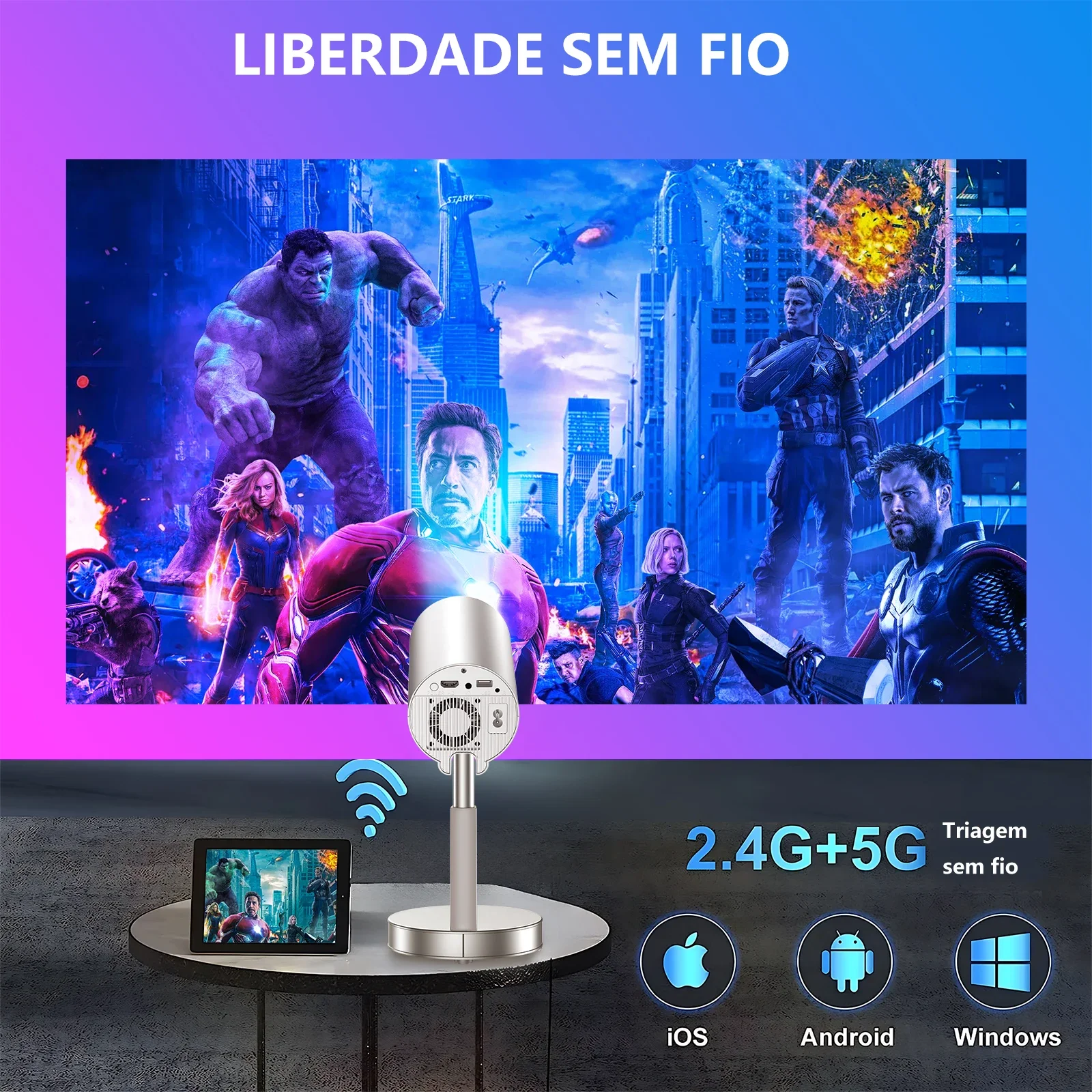 Salange X5 Mini Projector with Built-in Adjustable Stand Physical 720P Support 1080P Android Smart Beamer with Wifi Bluetooth portable projector