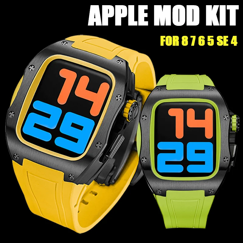 Luxury Modification Kit For Apple Watch 8 7 45mm Fluororubber Case&Band