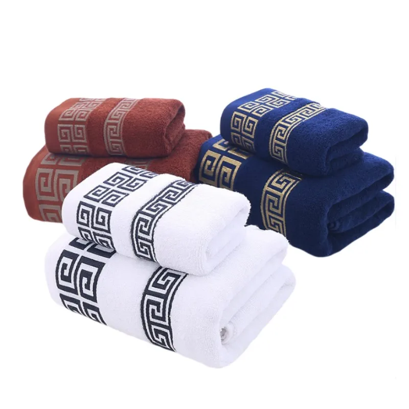 2PCS Cotton Towels Set 1pcs Big Bath Towel 70x140cm and 1pcs Hand Face Towel 35x75cm White Blue Brown Gift Sport Towel 수건 세트