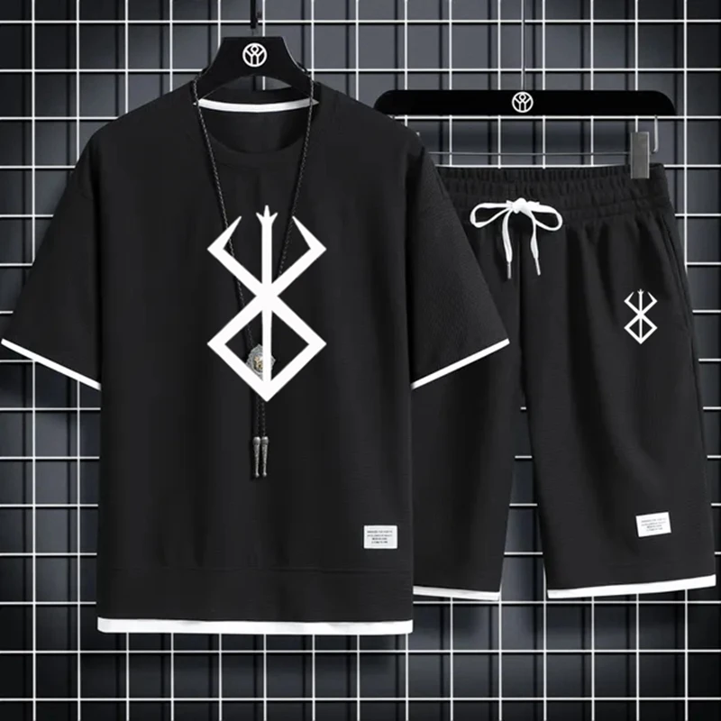 

Новинка лета 2024, модный универсальный костюм из футболки с коротким рукавом, мужской повседневный свободный удобный комплект из двух предметов в европейском стиле