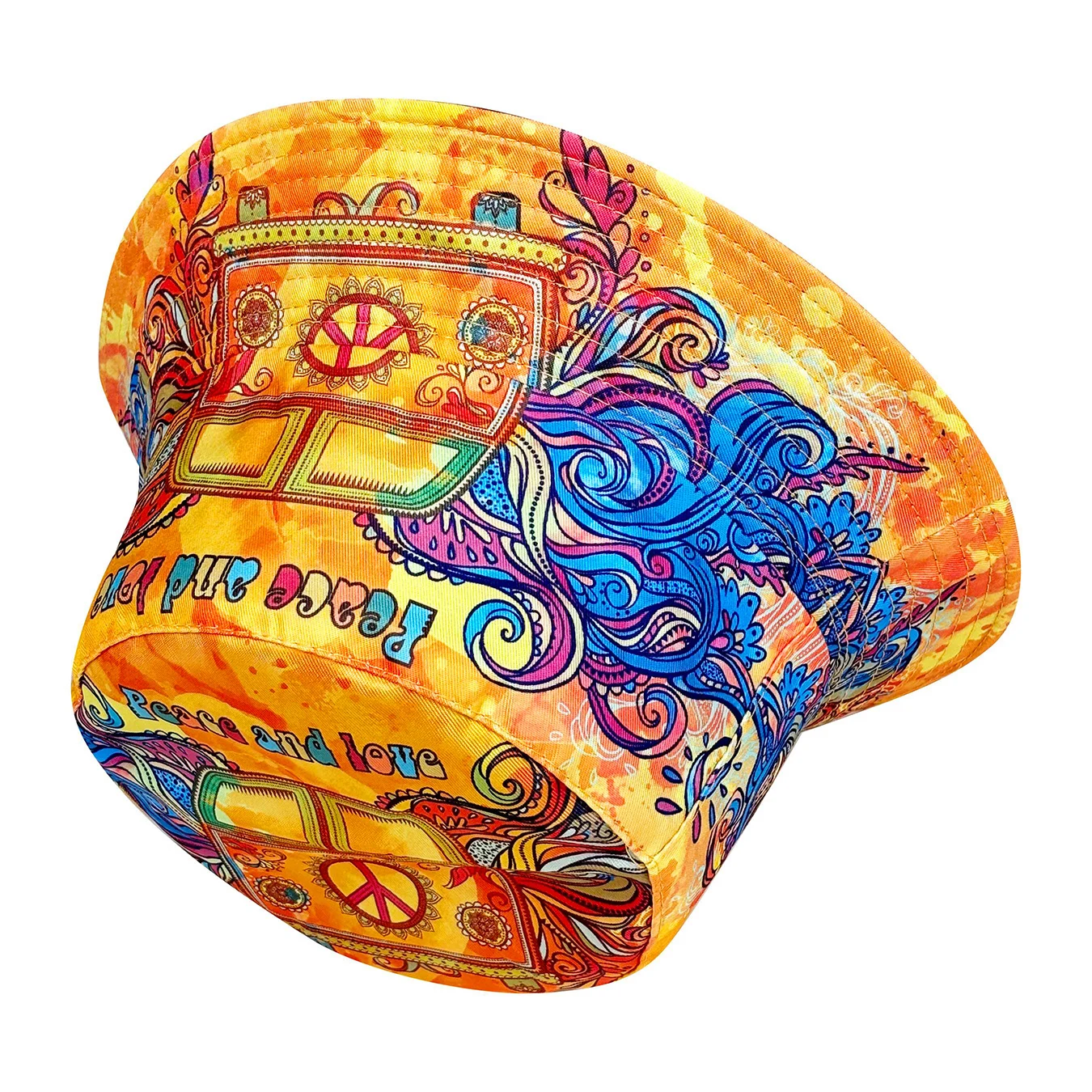 Peace and Love, farbenfroher Fischerhut, ein wendbarer Sonnenhut, ein faltbarer, stilvoller Bucket Hat, farbenfroh und trendig, ein Bucket Hat, der für alle Jahreszeiten geeignet ist, perfekt für Freizeitkleidung und Ausflüge an den Strand, Partys und Abenteuer. – Detail 7
