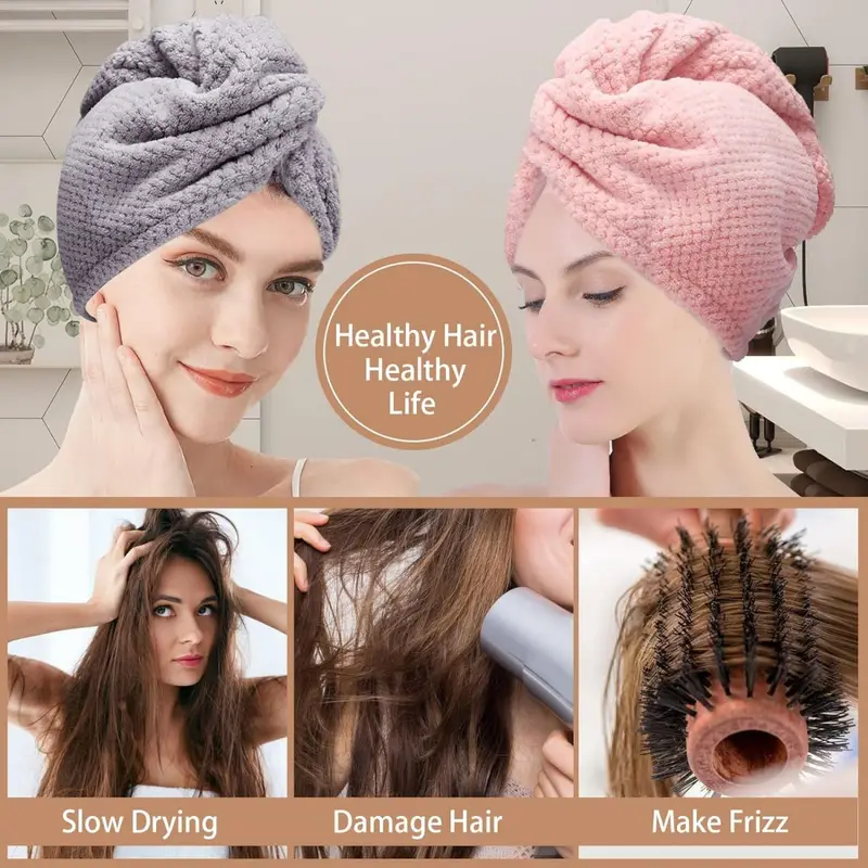 Solid Color Hair Towel Textured Dry Cap 9.…
