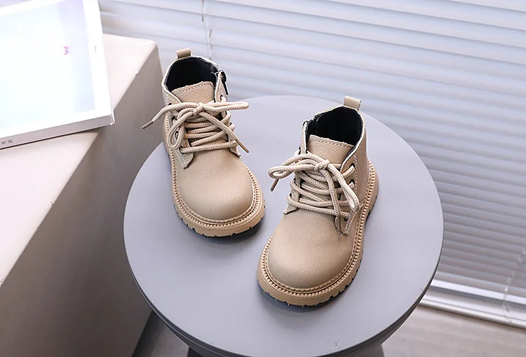 Marke Designer Kinder Kurze Stiefel Einfache Reine Farbe Schuhe für Kinder Mädchen Jungen Casual Lace Up Student Schuh Kind Stiefel – Detail 14