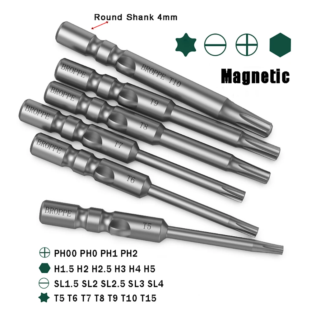 

1x Magnetic Batch Head Cross Hex Slot Torx Bits Electric Screwdriver Bit Set 40mm 60mm S2 Steel Impact Drill Bit 4mm Round Shank
