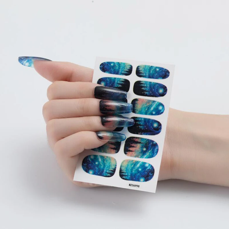 Starry Sky Colorful Painting Nail Stickers Finished Adhesive Full Cover Nail Wraps False Patch Tips Art Decals Decors