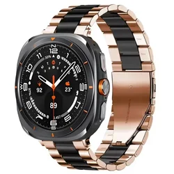 Premium Stainless Steel Metal Watch Strap - Elegant Bracelet Wristband in 47mm Size - Galaxy Ultra 47mm (Rose gold black)