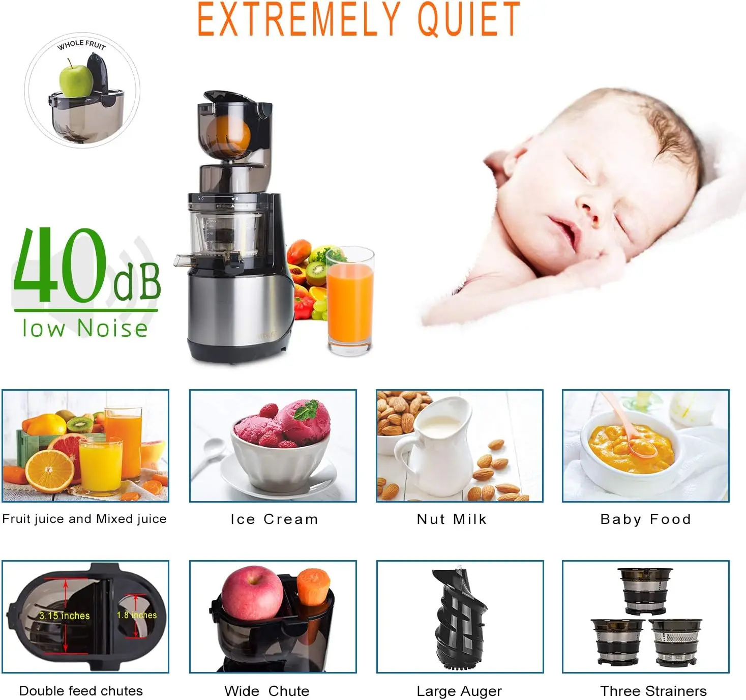 Cold Press Juicer Machine,Anti-Oxidation for Fruit and Vegetable 6