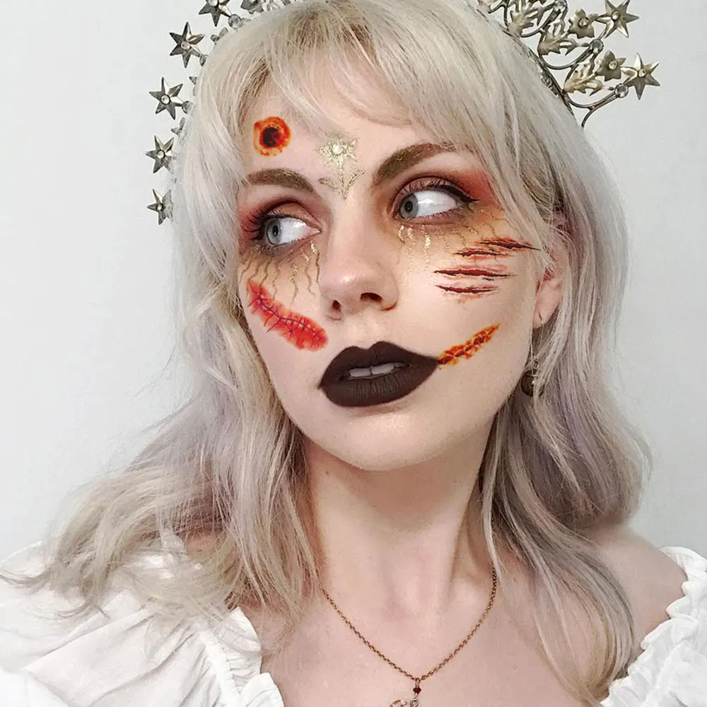30pcs Waterproof Halloween Tattoo Stickers Bleeding Wound Scar Temporary Tattoos for Women Men Fake Tattoo For Halloween Party 3