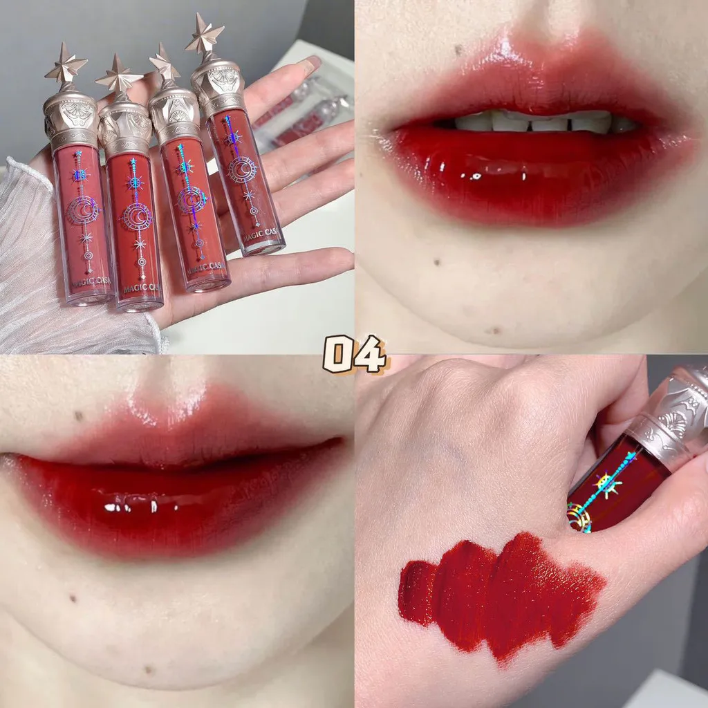 Moisturizing Berry Lip Gloss,Hydrating Glass Glow Lips With Thick Matte Finish,Long-Lasting Wear,Star Stripe Design-Gift 3