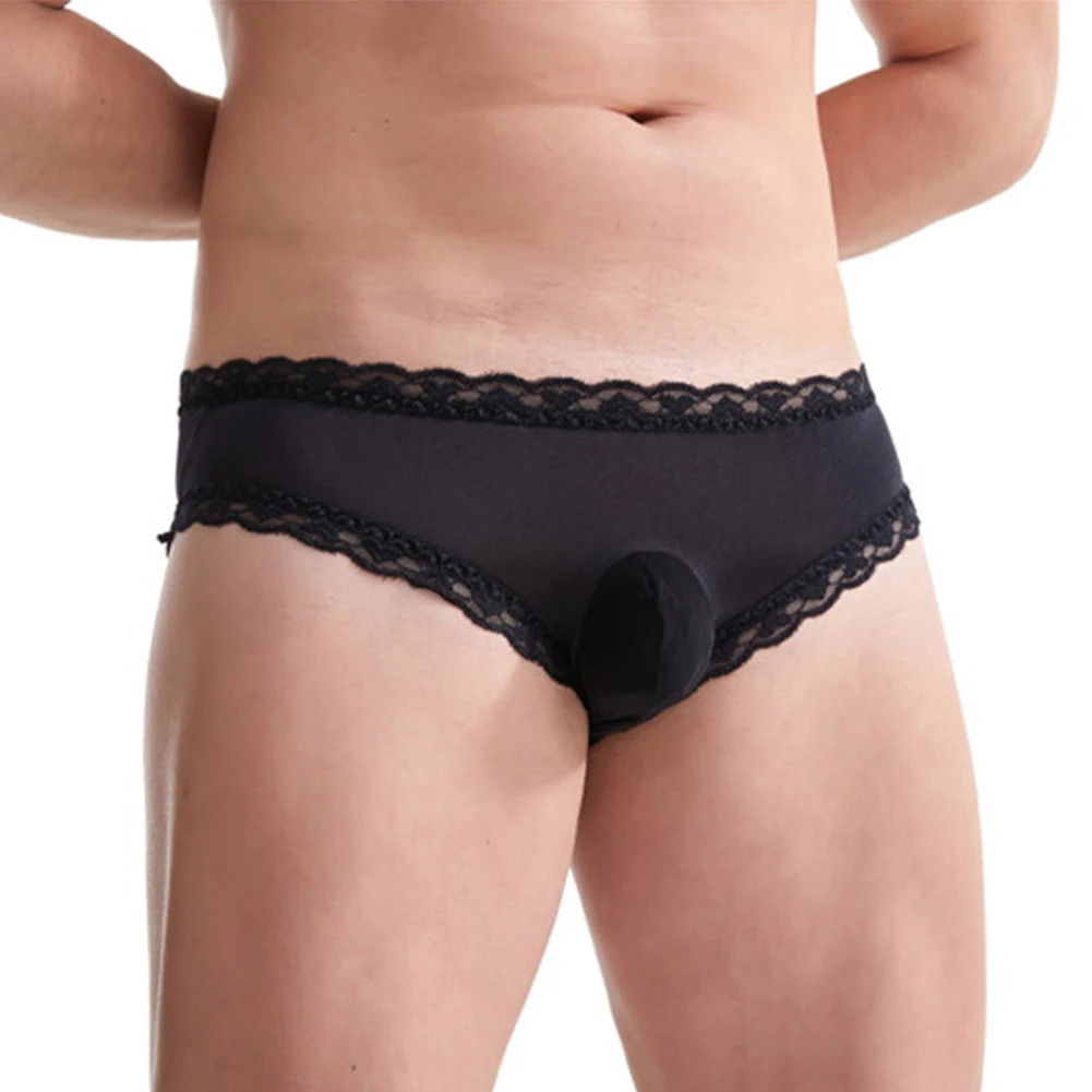 

Sexy Sissy Mens Briefs Lace Bulge Pouch Panties Thin Elastic Lingerie Seamless Underwear Summer Quickly-dry Erotic Underpants