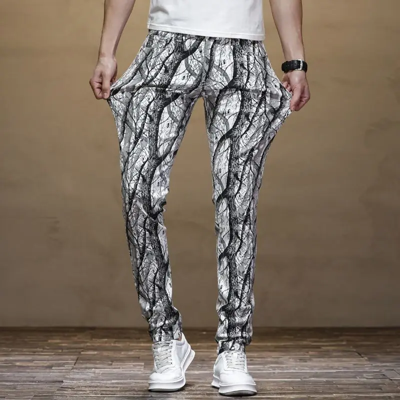 2023 Fashion High Quality Retro Summer Handsome Personality Men's Jeans Embroidered Snake Print Pattern pants