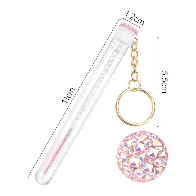 Tube Eyelash Brush With Gold Keychain Glitter Mascara Wand For Women Lash Extension Micro Comb Container Makeup Tools 10 Pcs
