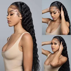 30 34 HD Inch Curly Human Hair Wig Water Wave 13x4 Lace Frontal Wigs PrePlucked Deep Wave Frontal Wig Glueless For Black Women