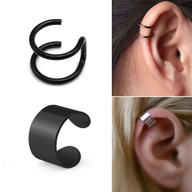 New Popular 1 piece Stainless Steel Painless Ear Clip Earrings For Men/Women  Punk Black Non Piercing Fake Earrings Jewelry Gifts - AliExpress