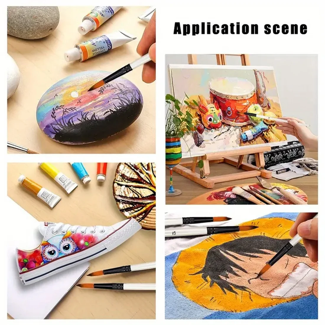 Paint Brushes Nylon Hair Brush Wood Pole for Oil Watercolor 6 Pcs/set