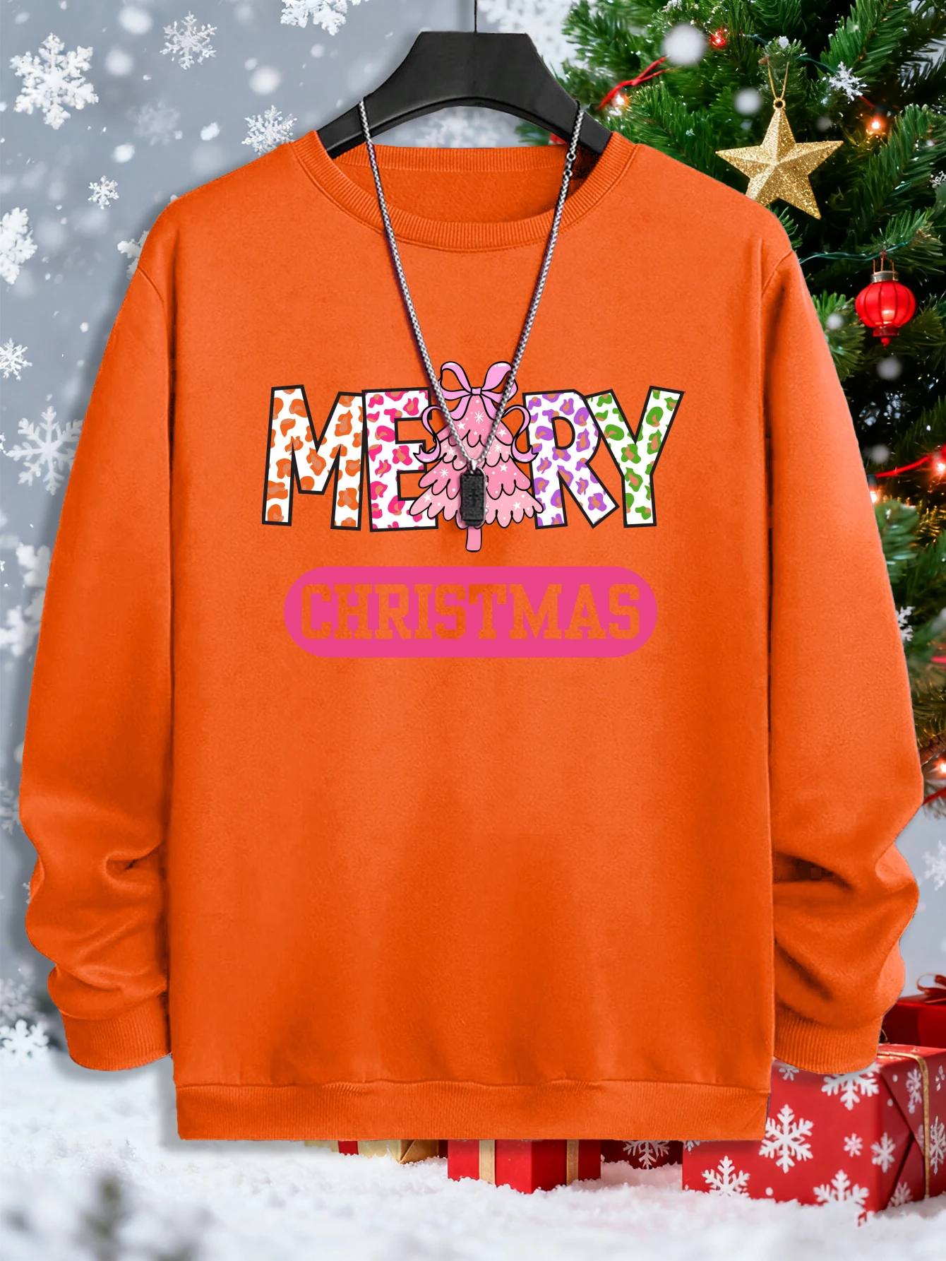 Merry Christmas Text Prints Pullover Men Fleece Sweatshirt All-Match Crewneck Clothes Casual Unisex Hip Hop Loose Sportswear