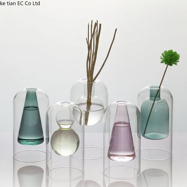 Bouteille d'aromathérapie en verre de rotin sans feu, diffuseur d'huile de parfum essentiel vide, décoration de salon, couleur double petit vase 3