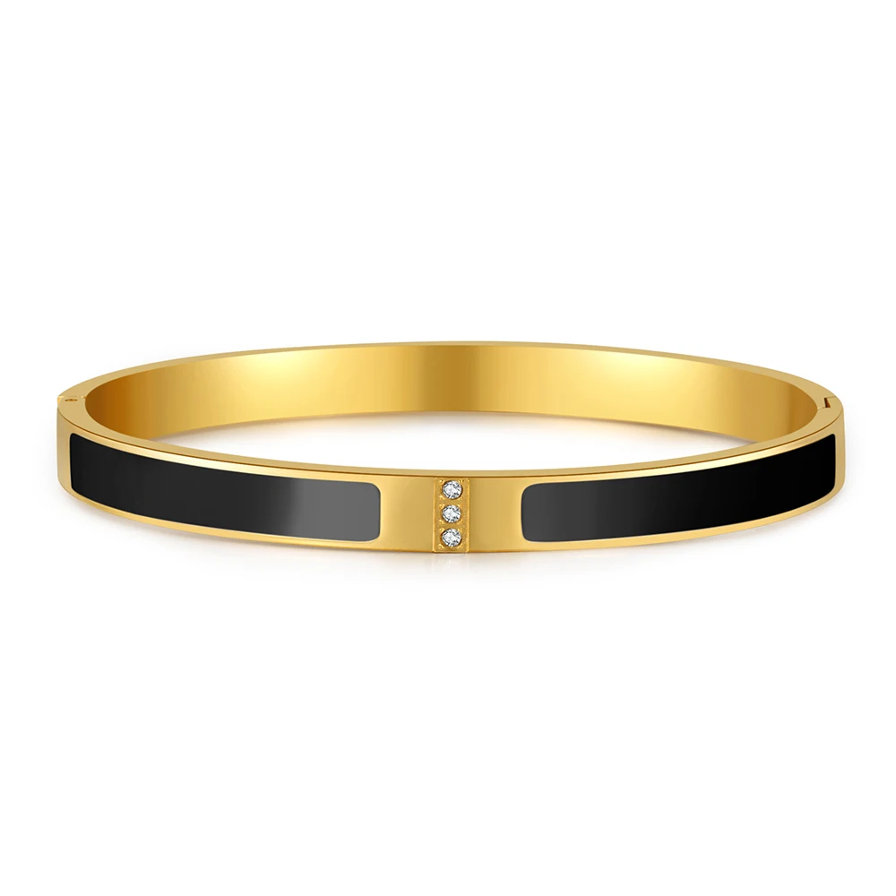 Fashion Black White Enamel Stainless Steel Opening Bangle For Women No Fade Color Bracelet Bangles Friendship Jewelry Gifts 4