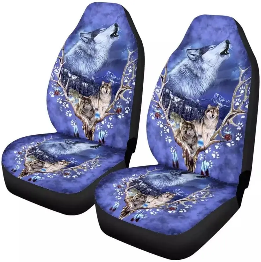 

Wolf Print Car Seat Cover Fit for Cars Trucks SUVs Vans Universal Front Car Seat Cover Sets 2 Pack License Plate Cover One Size