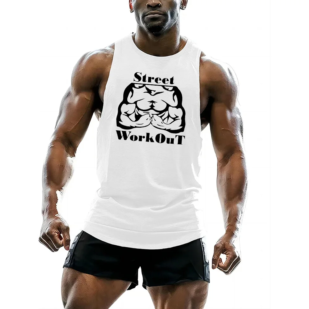 

Four Seasons O collar breathable sleeveless vest Gym men's Fashion Casual vest tops Quick drying men's muscle print vest