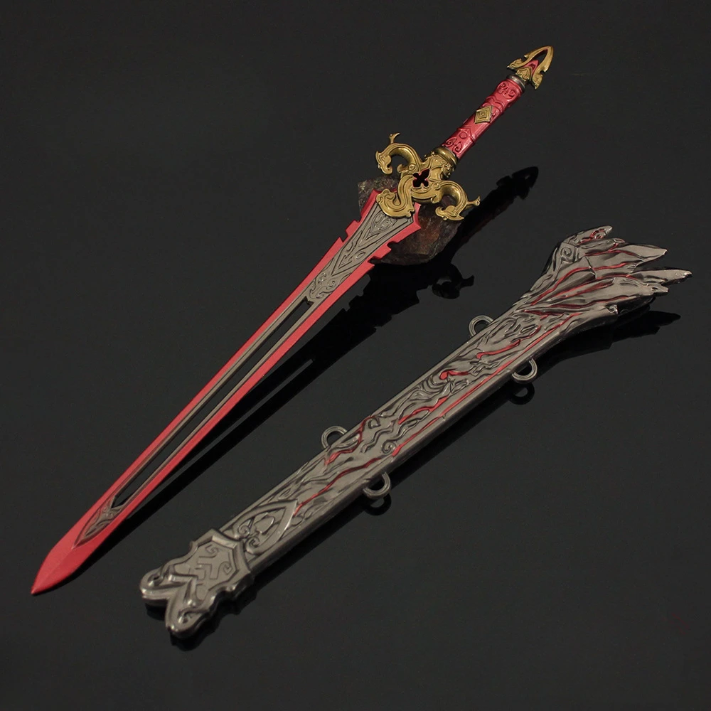 30CM Naraka：Bladepoint Game Peripherals Red Sky Sword with Sheath Full Metal Weapon Model Gift Box Collectible Toy Ornaments 3