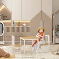 Ensemble de table en bois Homcom avec 2 chaises et banc pour enfants avec espace 2