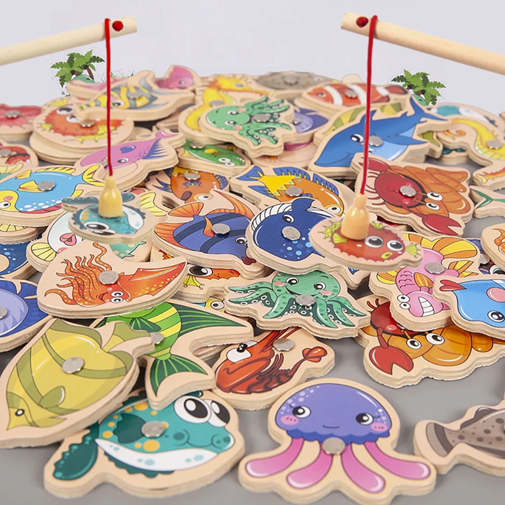 Magnetic Fishing Game Suitable For Young Children Wooden Letter Puzzle Maze Board Preschool ABC Capital Letter Matching Game 4