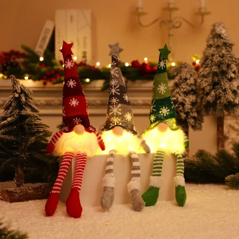 Christmas Faceless Doll Gnome Ornaments LED Light Plush Knitting Crafts Pendant Decor Christmas Decorations For Home Kids Gift