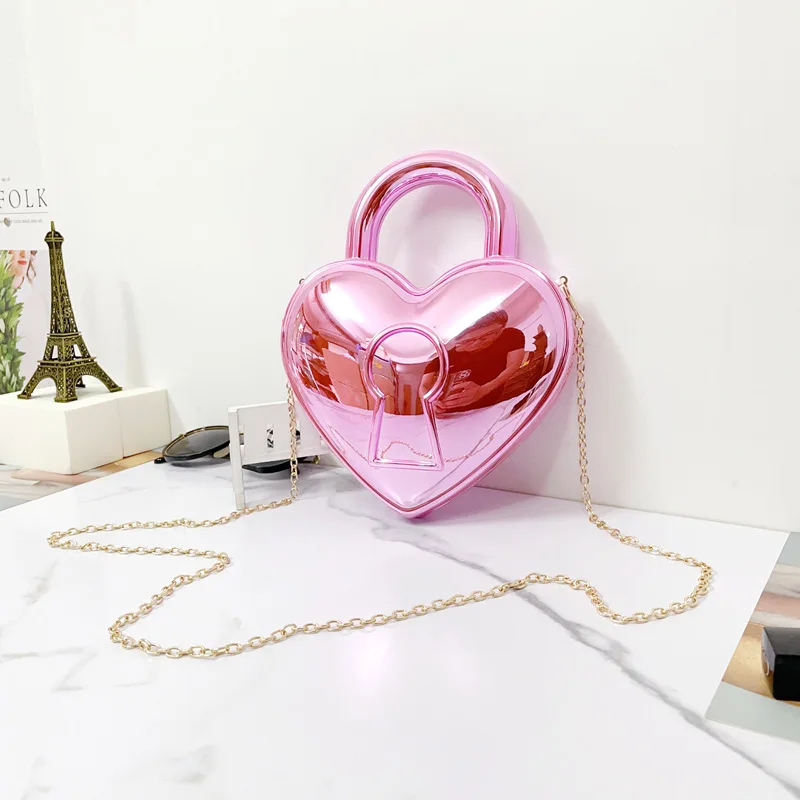 Bunte helle Acryl-Plastiktüte Lady Love Lock Form Hochzeit Party Handtasche Rosa Gold Clutches Geldbörse Frauen Top Griff Taschen – Detail 5