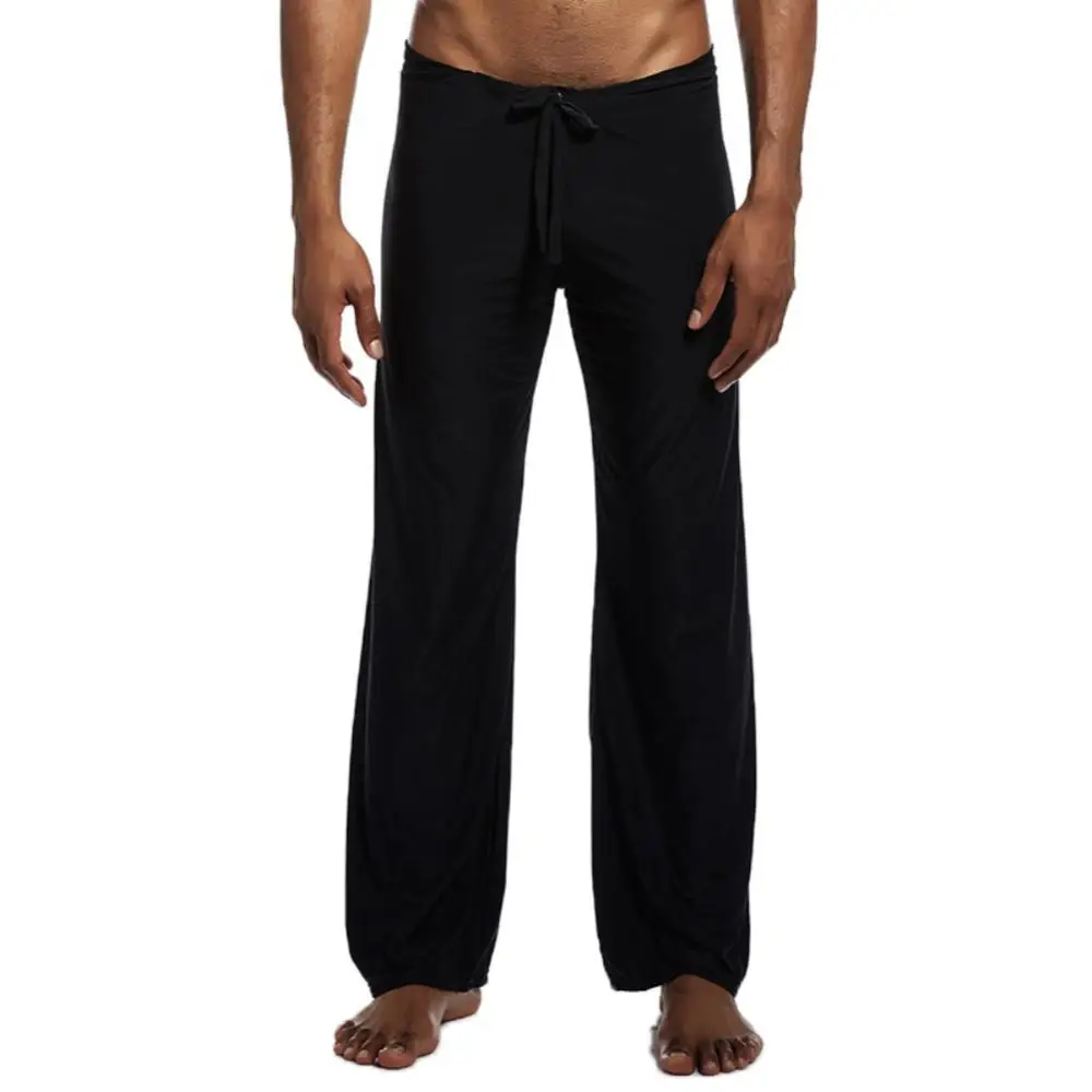 

Men Casual Solid Color Low-waisted Drawstring Loose Pants Running Yoga Trousers Straight Full Length Wide Leg Casual Pants