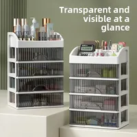 Portable Makeup Organizer with Lipstick Holder - Plastic Storage Box for Cosmetics & Office Supplies (Large Capacity, Stackable) 2
