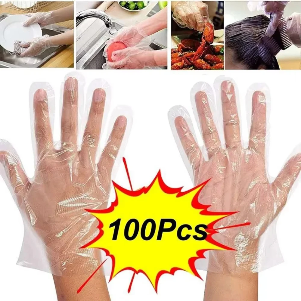 Disposable Cleaning Gloves 100/200Pcs – Transparent Plastic Gloves for Kitchen, Cooking, DIY, Eco-Friendly Use
