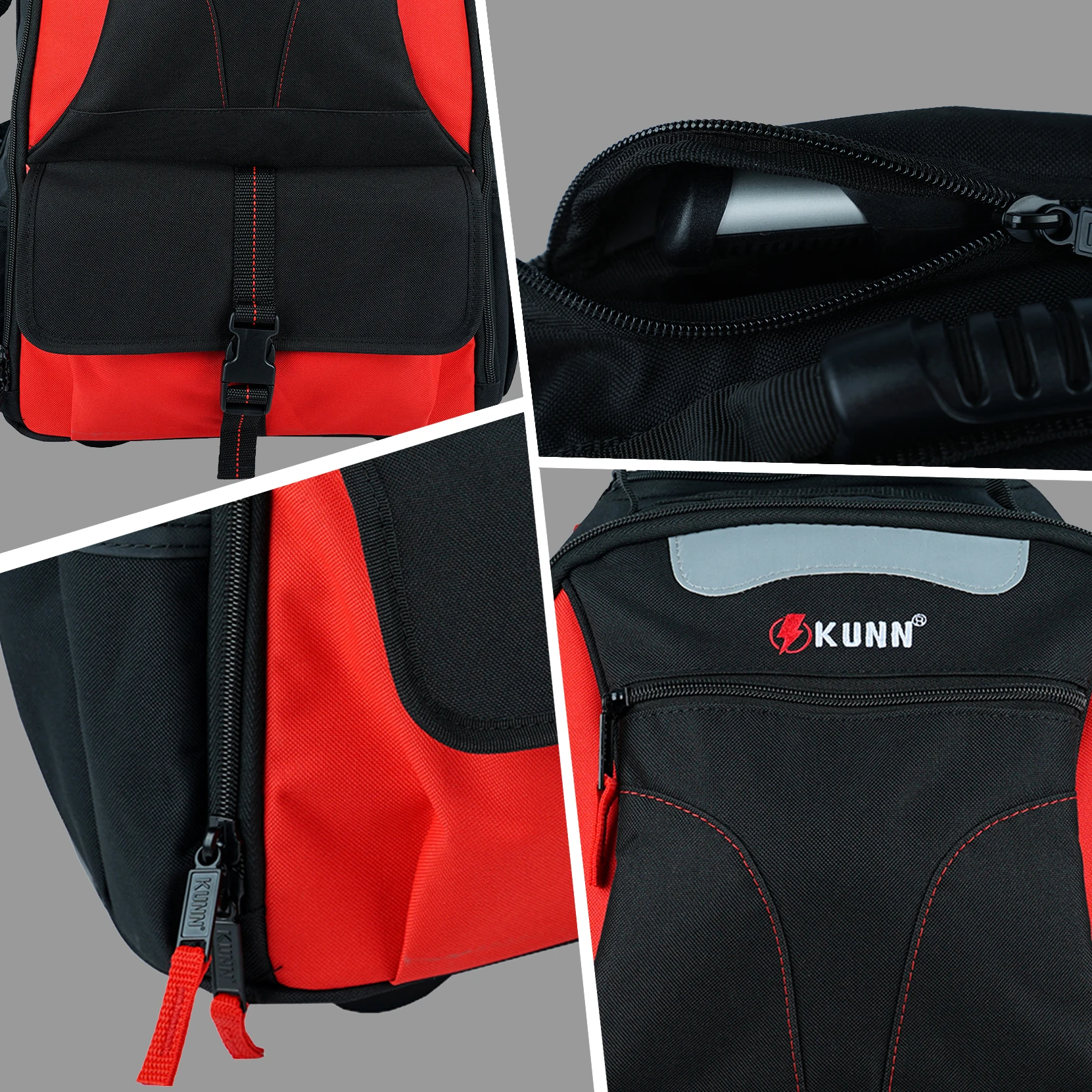 KUNN Rolling Tool Backpack,Heavy Duty 37-Pocket Tool Bag with Wheels for Electrician,Technician and HVAC