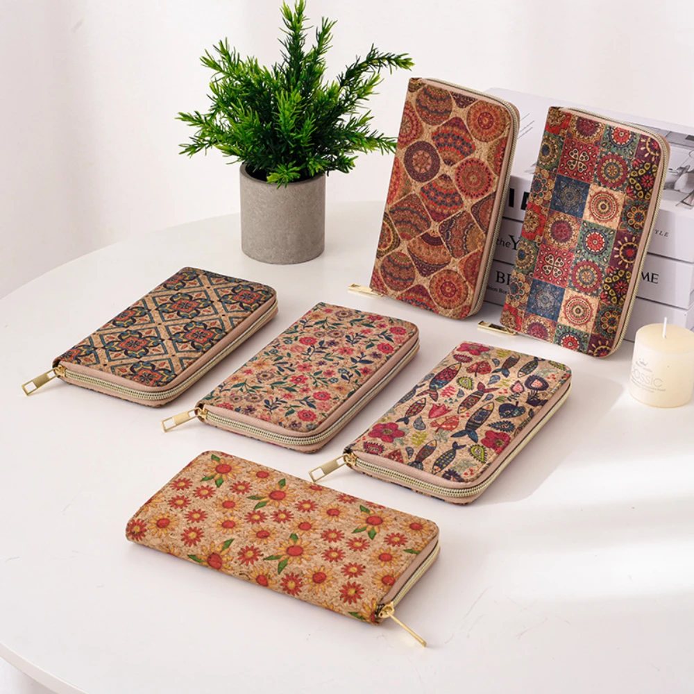 Bohemian Style Women's Wallet Retro Advanced Wallet with Wood Grain Portable Geometry Multiple Card Slots Card Holder Coin Purse